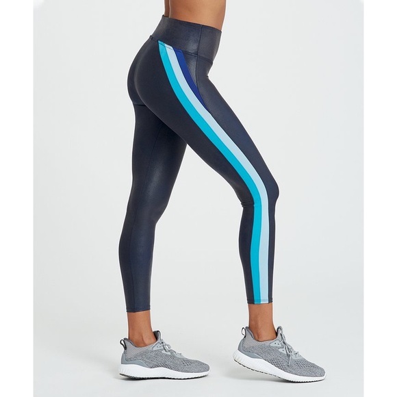 SPANX Pants - SPANX® | Faux Leather 7/8 Track Stripe Leggings - Navy & Cool Blue Small NWT